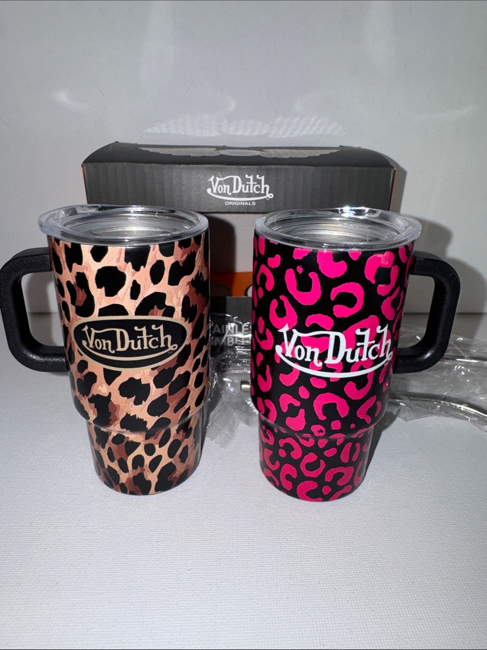 Von Dutch Mini Tumbler Espresso Shot Set - 3oz Leopard & Pink Cheetah